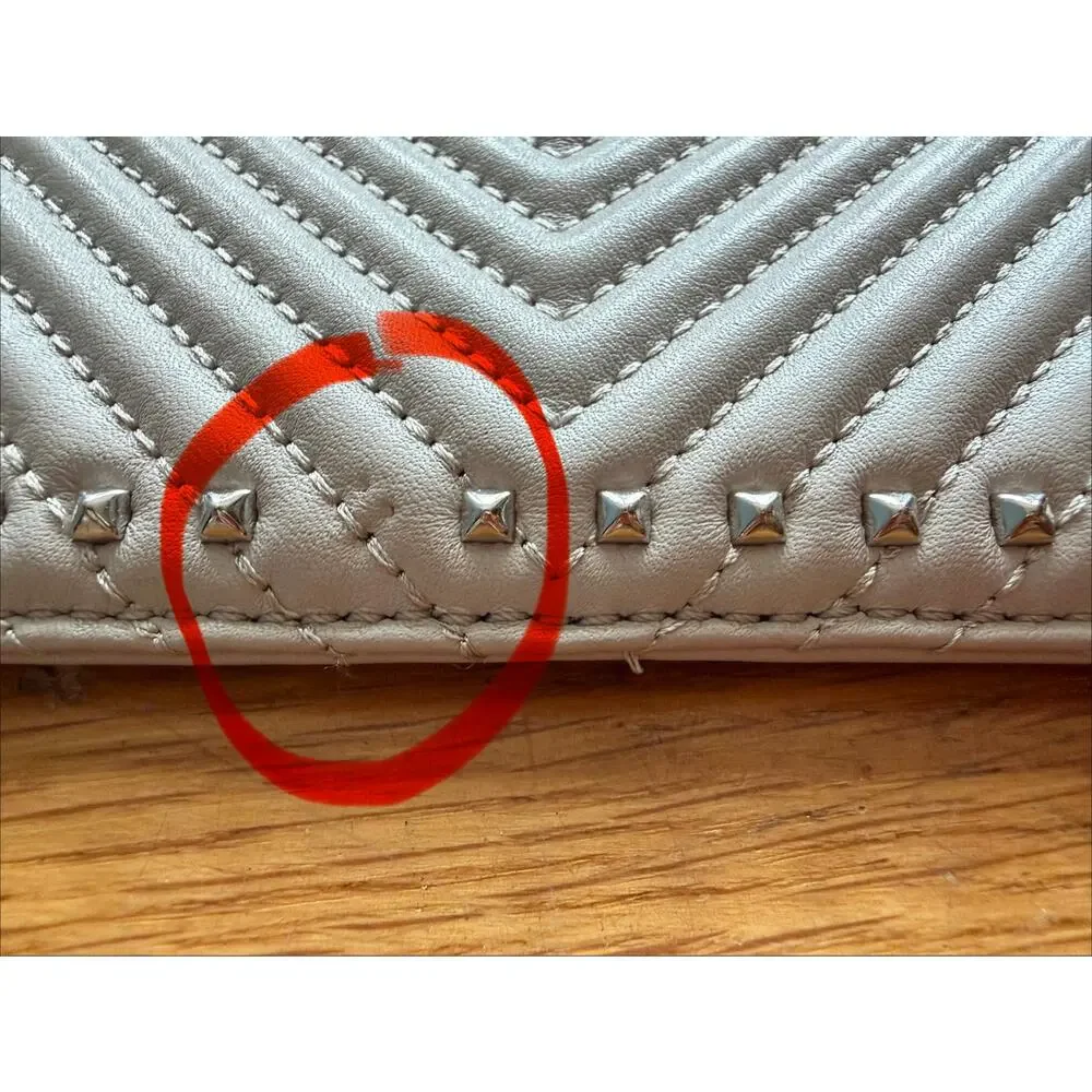 REBECCA MINKOFF Quilted Light Gray Studded Wristlet Clutch